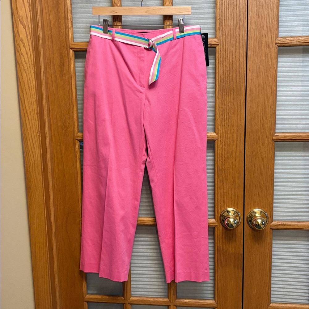 NWT Kasper Pink Straight Leg Pants with Colorful Belt